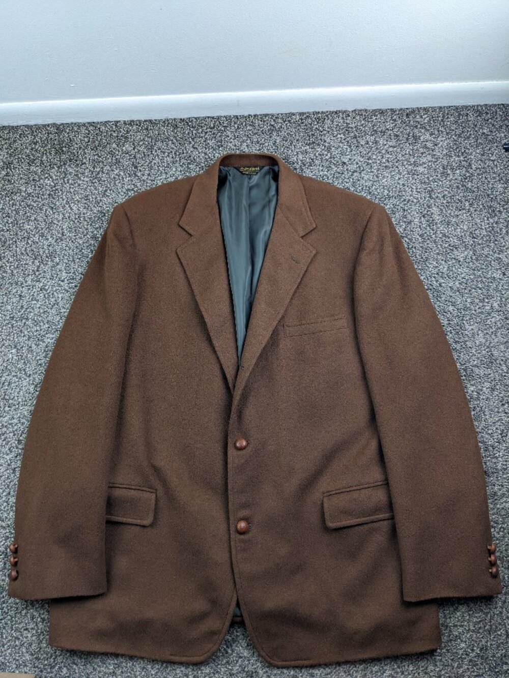 NWOT Southwick Blazer Camel Hair 3/2 Roll Wood Button Brown 46 Tall 46L USA Made